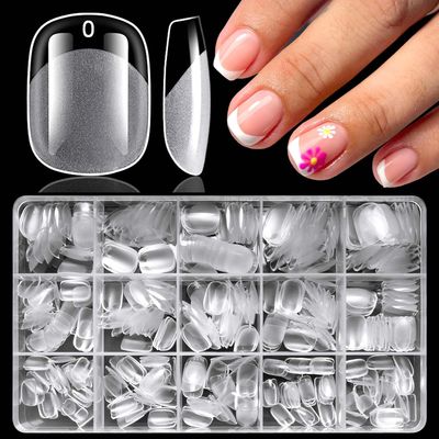 LoveOurHome 360pc Extra Short Squoval Nail Tips Clear Fake Nails XS Short Round Square Gel Nail Tips Full Cover Acrylic Nails Clear Press on Nails 15 Sizes False Fingernail for Gel Nail Extension