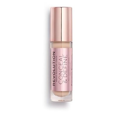 Revolution, Conceal &amp; Define Concealer, Full Coverage &amp; Lightweight, Long-Lasting Matte Finish, Vegan &amp; Cruelty Free, C3 Fair to Light Skin Tones, 0.14 oz