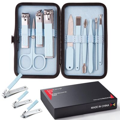 10 Piece Nail Kit, Manicure Kit, Nail Care Kit For Women, Manicure Pedicure Set, Nail Clippers Toenail Clippers Kit, Professional Manicure Kit Pedicure Kit, with Luxurious Travel Case - Light Blue