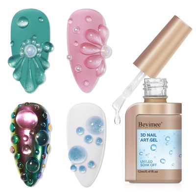 Bevimee 3D Sculpting Gel for Nail Art, 12ML Clear Water Droplet Rain Drop Effect, Design, Carving, Painting, Rhinestone Glue, Soak Off Manicure DIY Home
