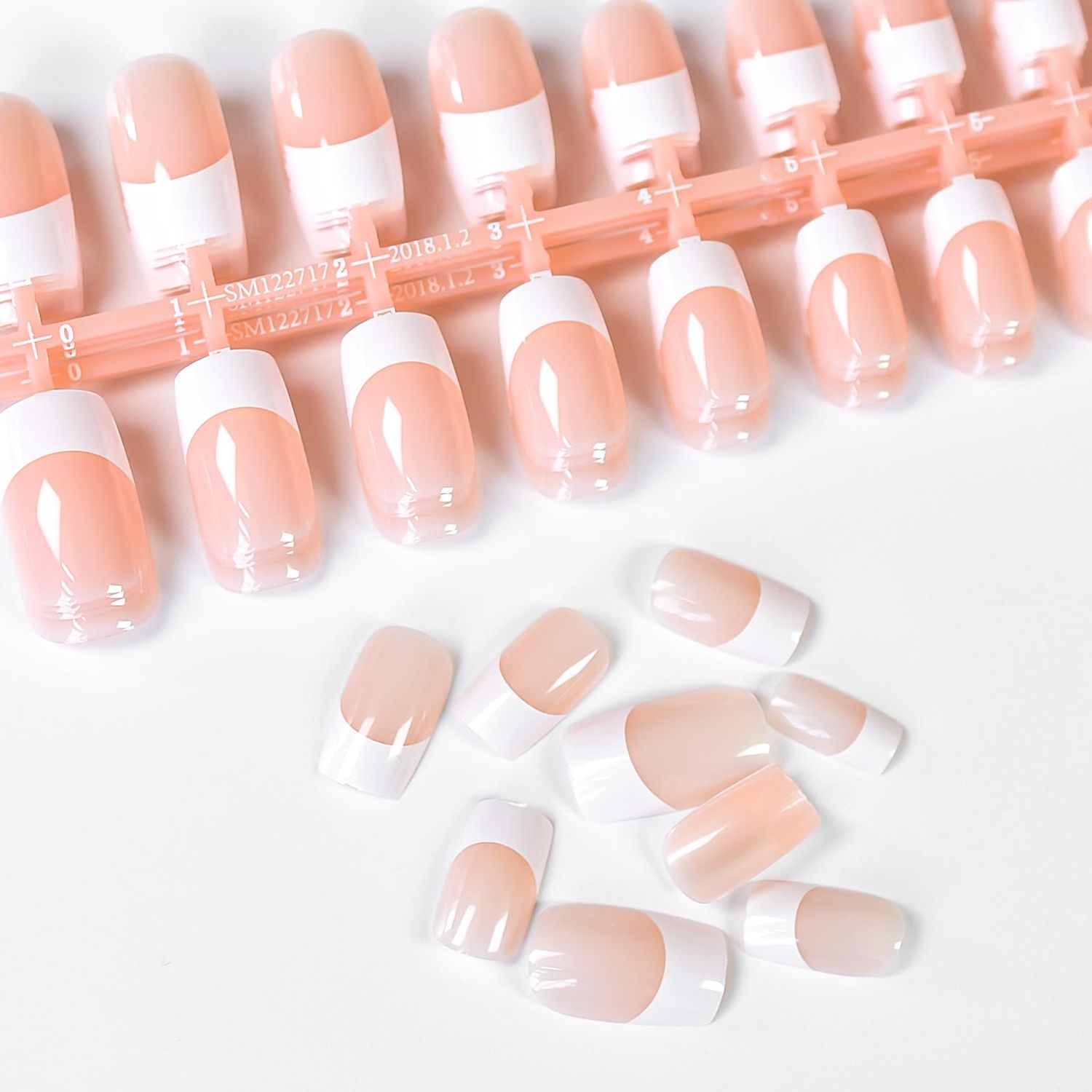 120pcs 5 Set White French Tip Press on Nails Medium Square Fake Nails Nude False Nails, IKISKT French Press ons Square Nail Acrylic Artificial Nail with Adhesive Tab for Women Girls