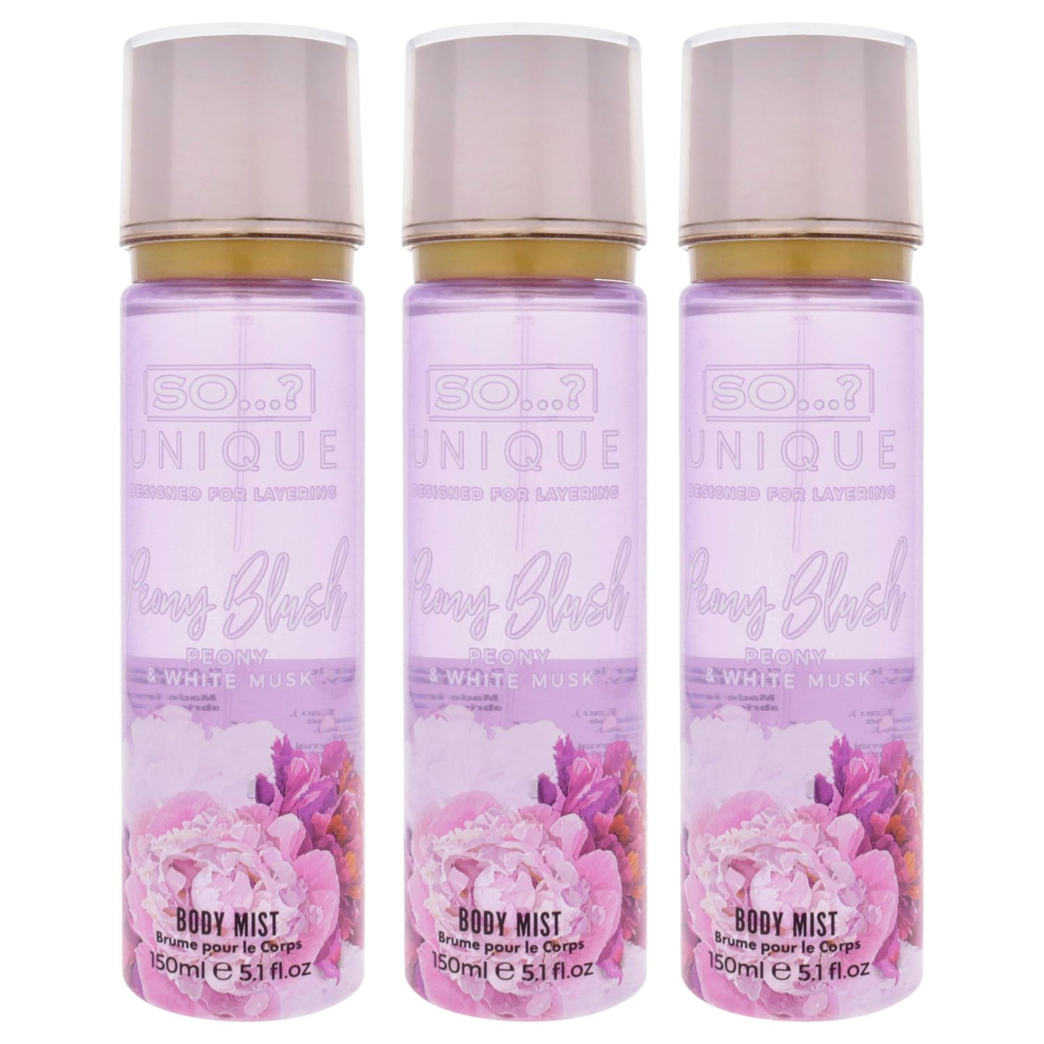 So?...? Unique Peony Blush Body Mist - Floral, Fruity Vanilla Perfume with Bergamot and Pear Notes - Perfume for Women - Body Spray for Women - 3 pc