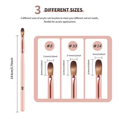 MAGIC ARMOR 3pcs Nylon Acrylic Nail Brushes, Size 8/10/14, Professional for Powder Application, Nail Extension, Carving