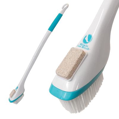 Miracle Foot Brush 30 w/ Scrubbing Pumice Stone and Shower Grip Handle with Hook. Wet/Dry Brush, Great for Seniors, Pregnant, Disabled, or Post surgery. 1000s sold
