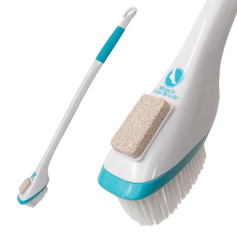 Miracle Foot Brush 30 w/ Scrubbing Pumice Stone and Shower Grip Handle with Hook. Wet/Dry Brush, Great for Seniors, Pregnant, Disabled, or Post surgery. 1000s sold