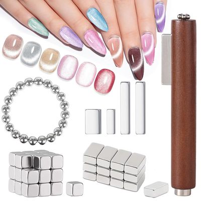 JFIYUOMCI 64Pcs Cat Eye Nail Magnet Set, Magnetic Nail Polish Magnet, Cat Eye Magnet for Nails, 3 IN 1 Magnets For Cat Eye Gel Polish, Cateye Nail Design Tools for DIY Nail Decoration Kit
