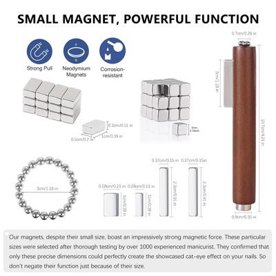 JFIYUOMCI 64Pcs Cat Eye Nail Magnet Set, Magnetic Nail Polish Magnet, Cat Eye Magnet for Nails, 3 IN 1 Magnets For Cat Eye Gel Polish, Cateye Nail Design Tools for DIY Nail Decoration Kit