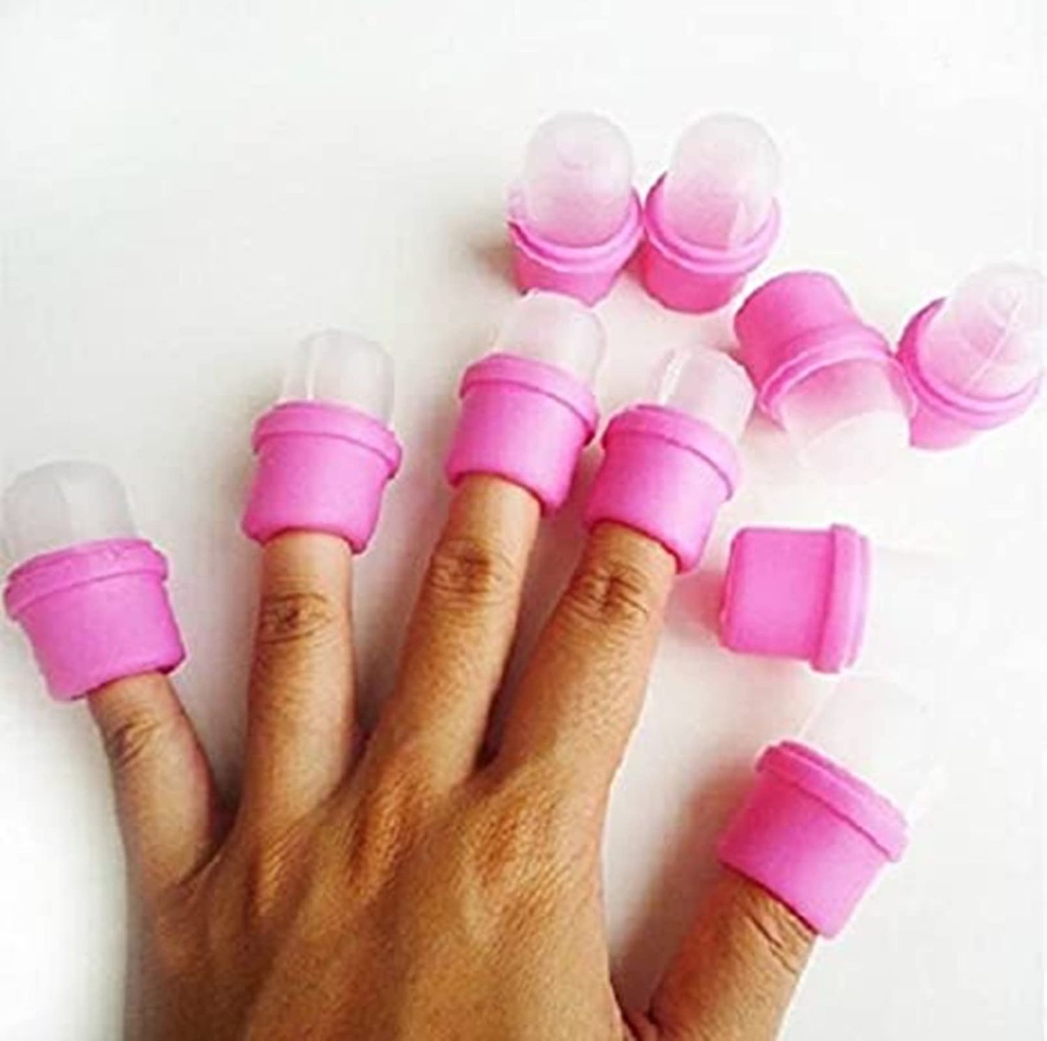 MauSong 10 Pcs Wearable Nail Soak Soakers Polish Remover DIY Acrylic Uv Gel Cap Tip Set (Pink)