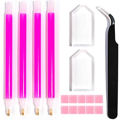 Rhinestone Picker Tool - 4 Pcs Dual-head Ultra-lightweight Pens with 10 Clay Putty, 2 White Trays, and Black Curved Tweezers for Nail Art Gems, Stones, and Crystals