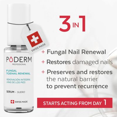 PODERM - 2 in 1 TOENAIL INTEGRAL RENEWAL - Restores Appearance of Discolored/Damaged Nails - Toe and Fingernail Repair - 100 Natural Ingredients and Vegan - Quick &amp; Easy - Swiss Made