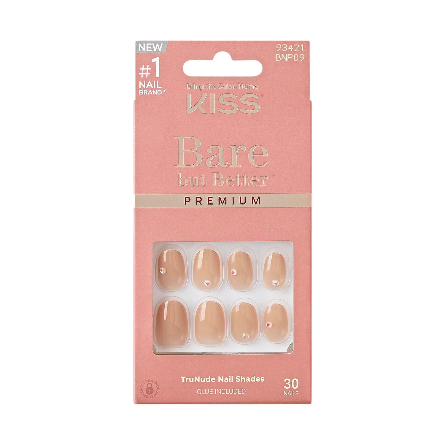 KISS Bare But Better, Press-On Nails, Nail glue included, Stay, Beige, Short Size, Oval Shape, Includes 30 Nails, 2g Glue, 1 Manicure Stick, 1 Mini file