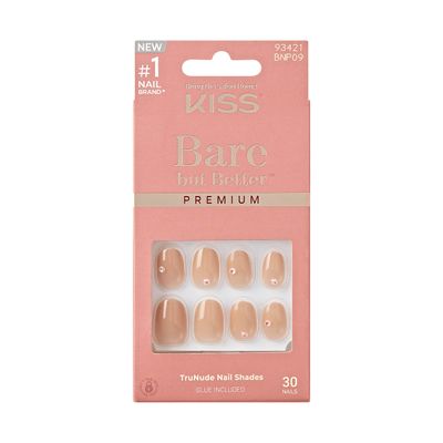 KISS Bare But Better, Press-On Nails, Nail glue included, Stay, Beige, Short Size, Oval Shape, Includes 30 Nails, 2g Glue, 1 Manicure Stick, 1 Mini file