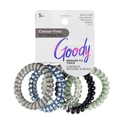 Goody Dentless Spiral Hair Ties, Cool Tones Phone Cord Coils - 5 Ct, Secure Hold Jelly Bands for Medium-Thick Hair for Women &amp; Men