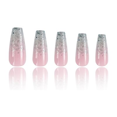 Hkanlre Bling Press on Nails Long Fake Nails Tips Full Cover Sequins False Coffin Nails for Women and Girls 24PCS