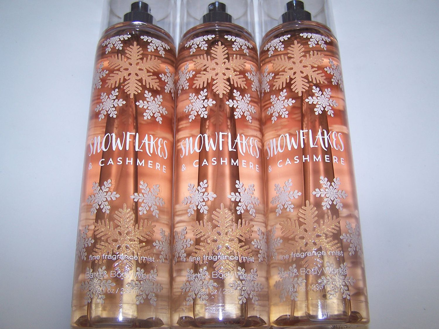 Lot of 3 Bath &amp; Body Works Snowflakes &amp; Cashmere Fine Fragrance Mist 8 fl oz each