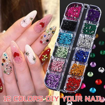 ROFIBUT 6 Boxes Colorful Crystal Rhinestones Nail Gems Multi Shape Flat Back Charms 2mm 3mm Assorted Color Rhinestones 3D Mini Mixed Color Crystal Nail Jewelry for Crafts DIY Nail Art Eye Makeup Gems