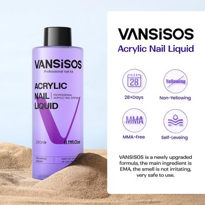VANSISOS Professional Acrylic Nail Liquid: 8fl.oz Acrylic Liquid for Acrylic Powders Non-Yellowing for MMA-Free DIY Home Nail Salon Use