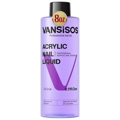 VANSISOS Professional Acrylic Nail Liquid: 8fl.oz Acrylic Liquid for Acrylic Powders Non-Yellowing for MMA-Free DIY Home Nail Salon Use