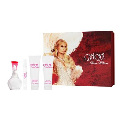Can Can by Paris Hilton Gift Set - 3.4 oz Eau De Parfum Spray 3 oz Body Lotion 3 oz Shower Gel .34 oz Mini EDP Spray Wom