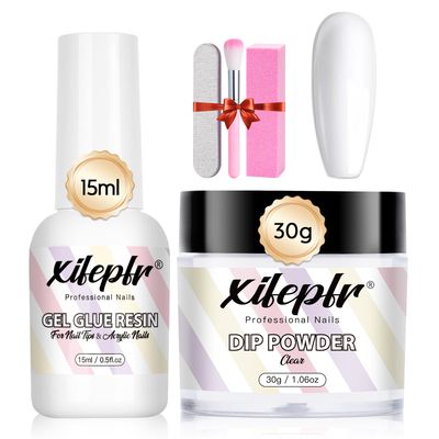 XIFEPFR Nail Repair Kit for Broken Cracked Split Damaged Nails, Easy Quick Fix Ideal Solution with Nail File, Buffer Block, Nail Brush, Clear Dip Powder &amp; Quick-Drying Repair Glue for Beginners