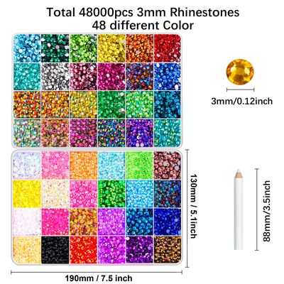 48000Pcs Resin Jelly Rhinestones for Crafting, 48 Color 3mm Flatback Gems for Diamond Art DIY Crafts Clothing Shoes Nail Art Decoration