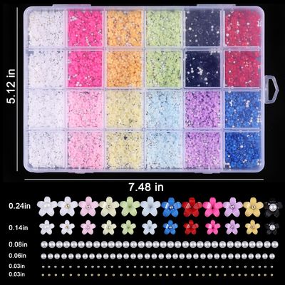 Fcozpjk 3D Colorful Flower Nail Charms with Caviar Beads, Small Flower Charms Pink White Cherry Blossom Gems Round Pearl Beads Nail Rhinestones Kit with Picker Pencil DIY Craft Materials