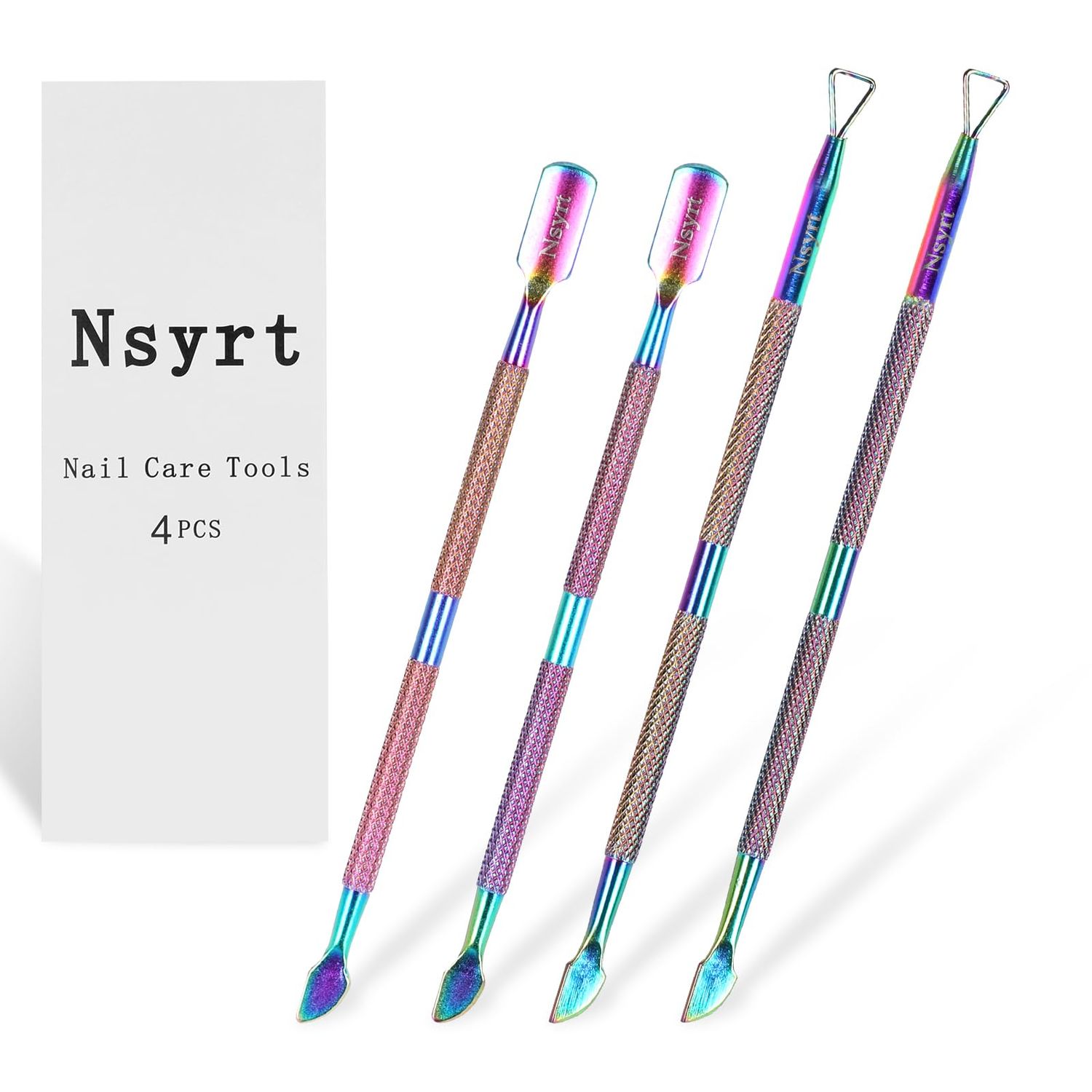 NSYRT 4Pcs Cuticle Pusher,nail cuticle pusher,Stainless Steel Cuticle Pusher Tools, Double Ended metal cuticle pusher