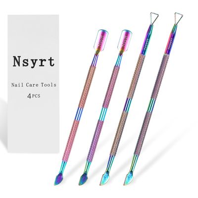 NSYRT 4Pcs Cuticle Pusher,nail cuticle pusher,Stainless Steel Cuticle Pusher Tools, Double Ended metal cuticle pusher