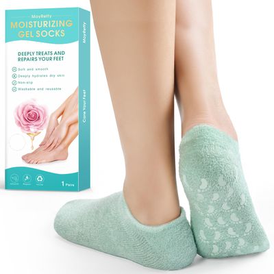 MoyRetty Moisturizing Silicone Gel Socks, 8.66 inches, for Dry Cracked Feet Care Gel Silicone Aloe Spa Socks (M(Green))