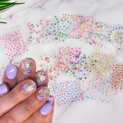 30 Sheets Flower Nail Art Stickers Decals Colorful Flower Nail Stickers 3D Self Adhesive Cute Daisy Floral Nail Decals Heart Nail Supplies Nail Art Design Decoration Accessories for Women and Girls