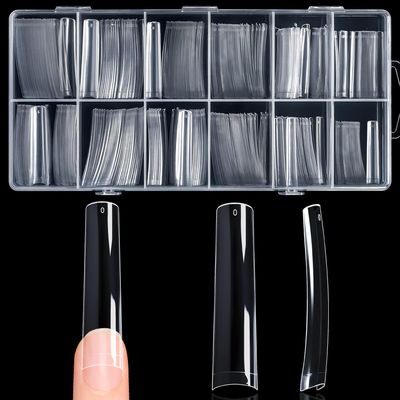 krofaue Extra Long C Curve Nail Tips - 240 PCS Half Cover XXL Long Acrylic Artificial Tips 12 Sizes French Style Straight Square Nails Professional Clear False Nails Tips for Nail Salons Home DIY