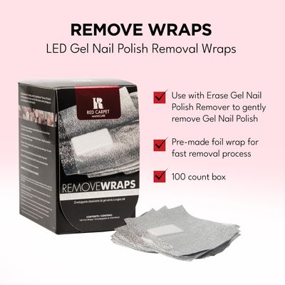 RC Red Carpet Manicure - 100 Count, Salon-Quality Gel Polish Remover Foil Wraps, Easy, Quick & Mess-Free Soak-Off Removal, Essential for Gel Nail Care (Remove Wraps, 100pcs)