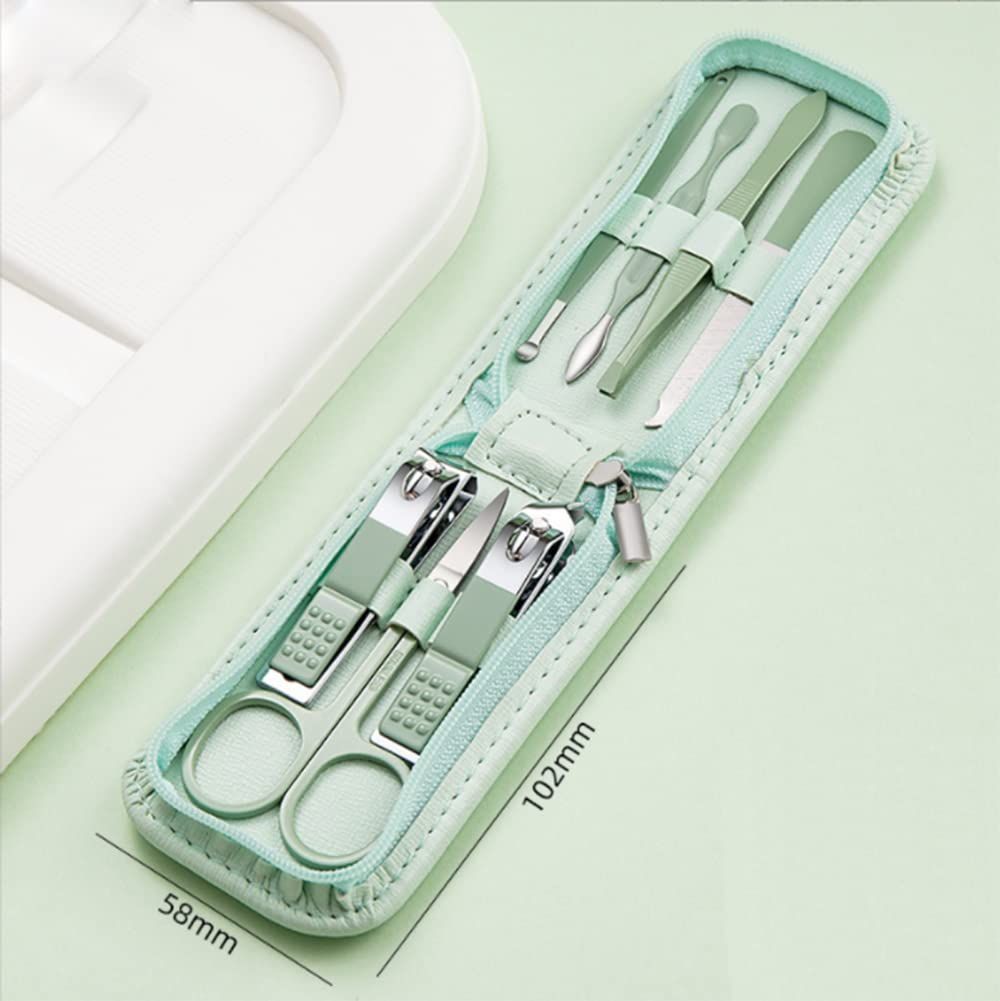 7-Piece Nail Care Kit, Mint Green Leather Travel Case,Manicure Set Personal Care, Nail Clipper Kit,Nail Tools with Luxurious Travel Case, Gifts for Men Women Family Friend
