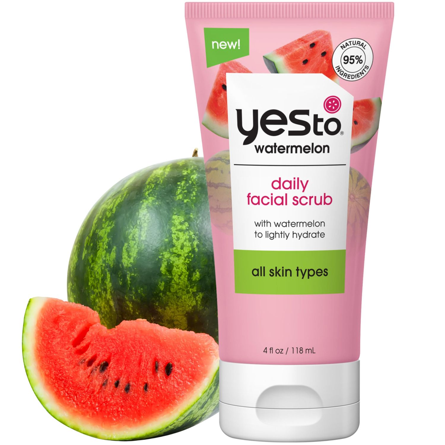 Yes To Watermelon Daily Facial Scrub, Invigorating and Exfoliating Cleanser That Melts Away Make Up, Lightly Hydrates With Antioxidants and Vitamin C, Natural, Vegan &amp; Cruelty Free, 4 Oz