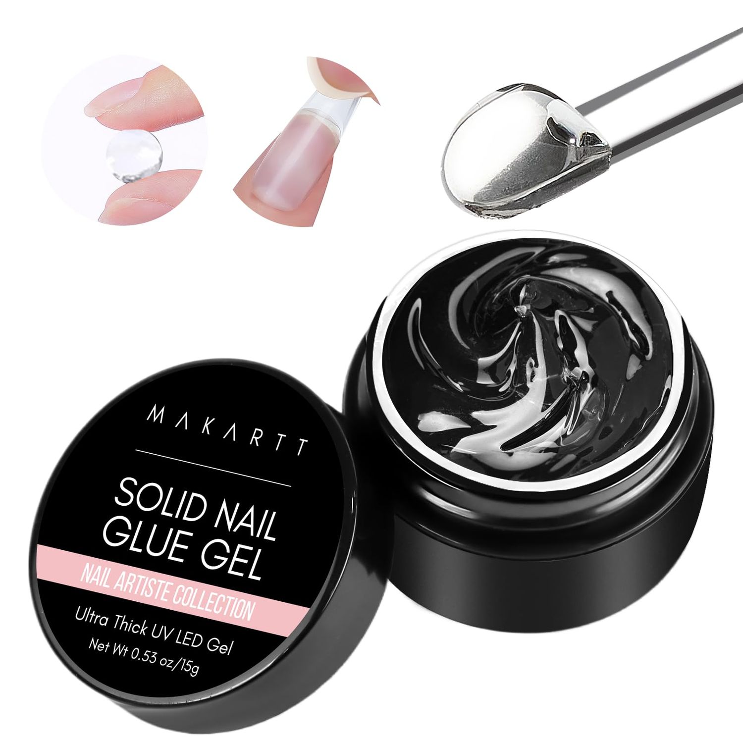 Makartt Solid Nail Glue Gel: Super Strong Long Lasting Adhesive for Press on and False Nails Tips, Lamp Curing Required, for Salon or Home Use 0.5 floz