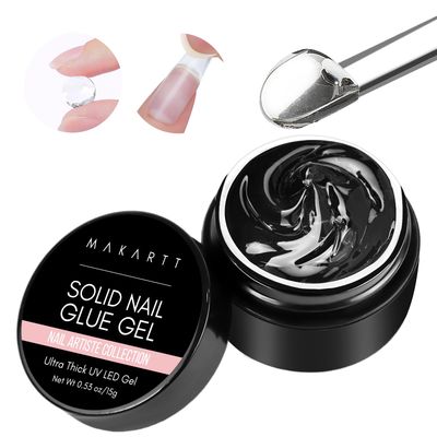 Makartt Solid Nail Glue Gel: Super Strong Long Lasting Adhesive for Press on and False Nails Tips, Lamp Curing Required, for Salon or Home Use 0.5 floz