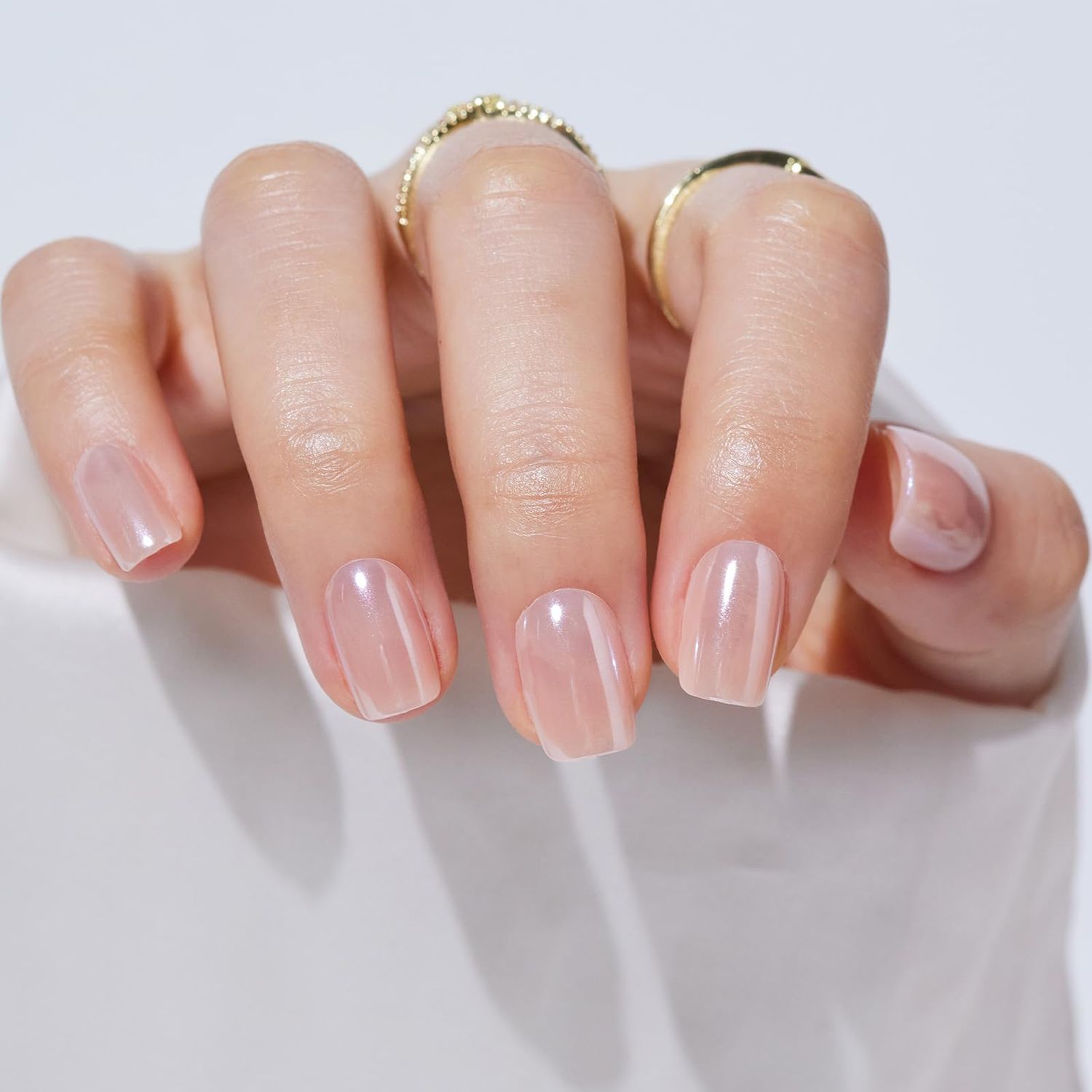 S.T. Friends Press On Nails - Press on Nails Short Square,Glue On Nails for Women Gift, Glossy Pink Reusable Stick On Nails in 16 Sizes - 32 Fake Nails Kit