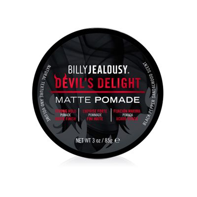 Billy Jealousy Devils Delight Matte Pomade for Men Adds Volume and Definition, Strong Hold Water-Based Formula with Black Pepper Sandalwood Scent, 3 Oz.
