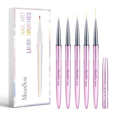 MelodySusie Nail Art Liner Brushes 5Pcs Professional Gel Polish Painting Art Design Pen Set for Thin Long Lines, Tiny Details, Fine Drawing, Delicate Coloring,Sizes 5/7/9/11/20mm