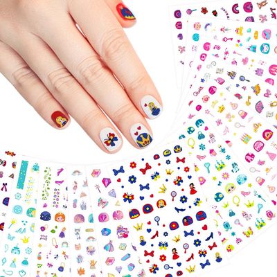 VIWIEU Small Kids Nail Stickers Princess Nails Decals for Little Girls 12 Sheets, 600 Cute Toddler Tiny Fingernail Wraps Birthday Party Favors, Easter Basket Filler, Christmas Holiday Gift