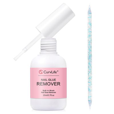 Curvlife Multi-functional Brush-on Nail Glue Remover 20ml for Press On and Fake Nails - Cuticle Pusher for Women