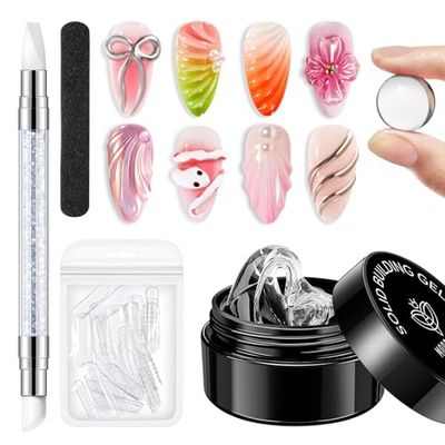 modelones Solid Nail Builder Gel, 3D Nail Kit for Extensions &amp; Sculpting Non-Sticky Clear Builder Hard Gel for Nails Art Salon or Home DIY Manicure U V Light Needed