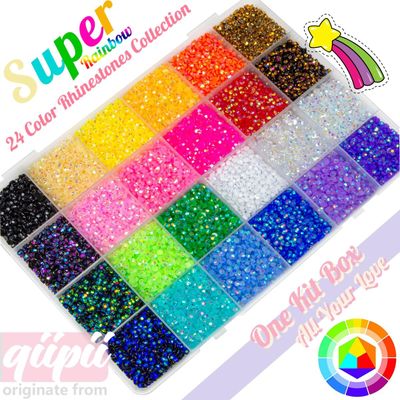 qiipii 24000Pcs 24 Color 3mm Jelly Resin Rhinestones w B7000 Jewelry Glue for Bedazzling Crafting Flatback Stones Colorful AB Gems Diamonds Charms for Nails Eyes Face Makeup Tumblers DIY Crafts Shoes