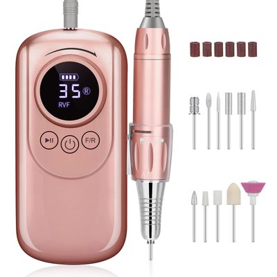 Rechargeable 35000 RPM Nail Drill, Portable Cordless Professional Electric Nail File Kit with 11 Nail Drill Bits for Acrylic, Gel Nails, Manicure Pedicure, Polishing Shape