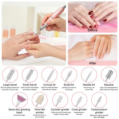 Rechargeable 35000 RPM Nail Drill, Portable Cordless Professional Electric Nail File Kit with 11 Nail Drill Bits for Acrylic, Gel Nails, Manicure Pedicure, Polishing Shape
