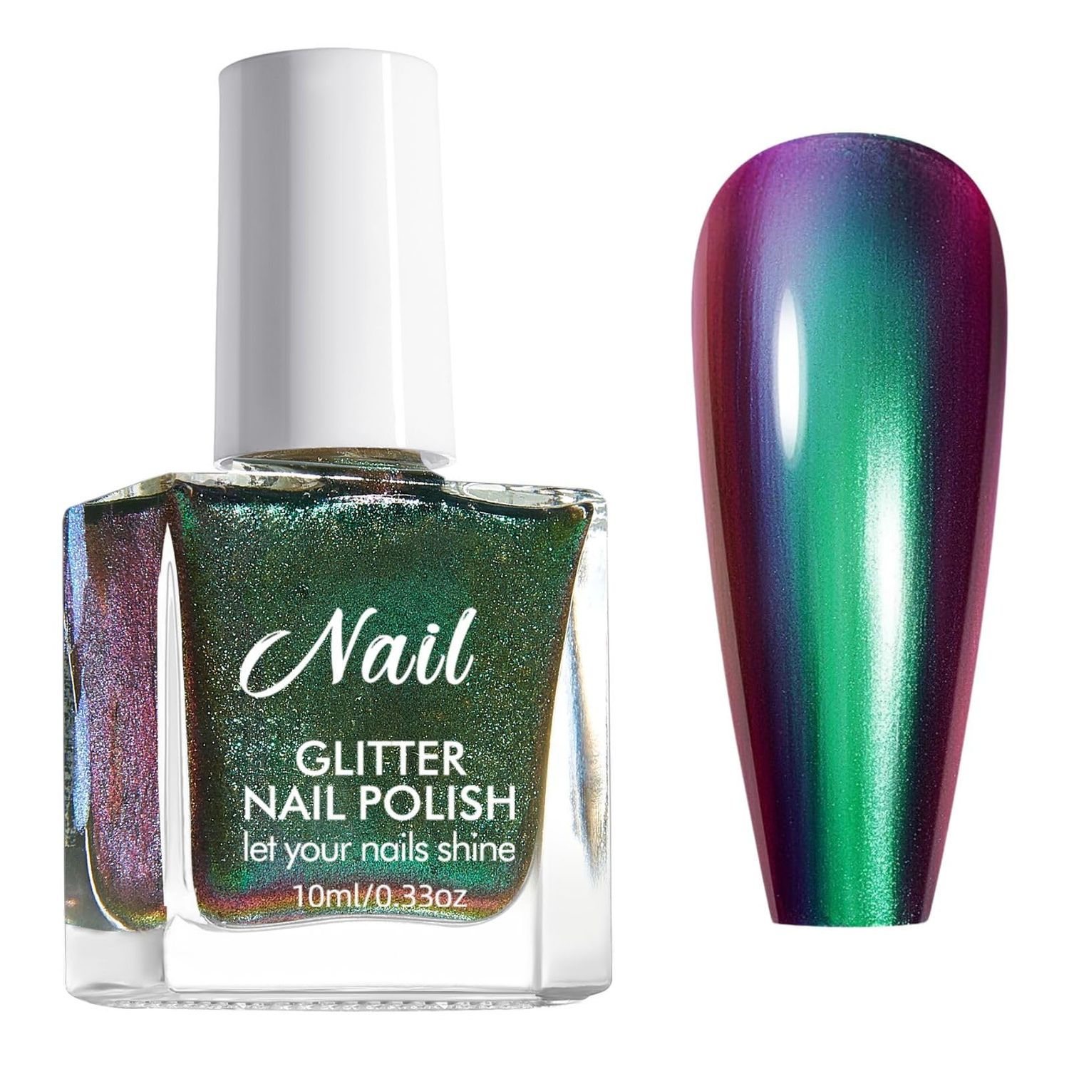 NovaCharm Holographic Nail Polish - Chrome Metallic Green - Long Lasting Chameleon Shimmer Iridescent Quick Dry