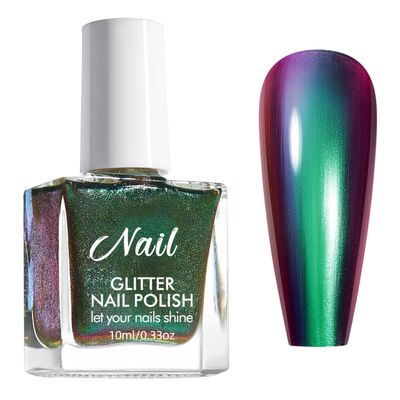 NovaCharm Holographic Nail Polish - Chrome Metallic Green - Long Lasting Chameleon Shimmer Iridescent Quick Dry