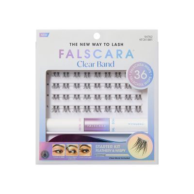 FALSCARA Clear Band False Eyelashes, Lash Extension Kit, Feathery &amp; Wispy, Natural Volume, 8mm-10mm-12mm, Includes Bond &amp; Seal, Precision Applicator &amp; 36 Lash Clusters