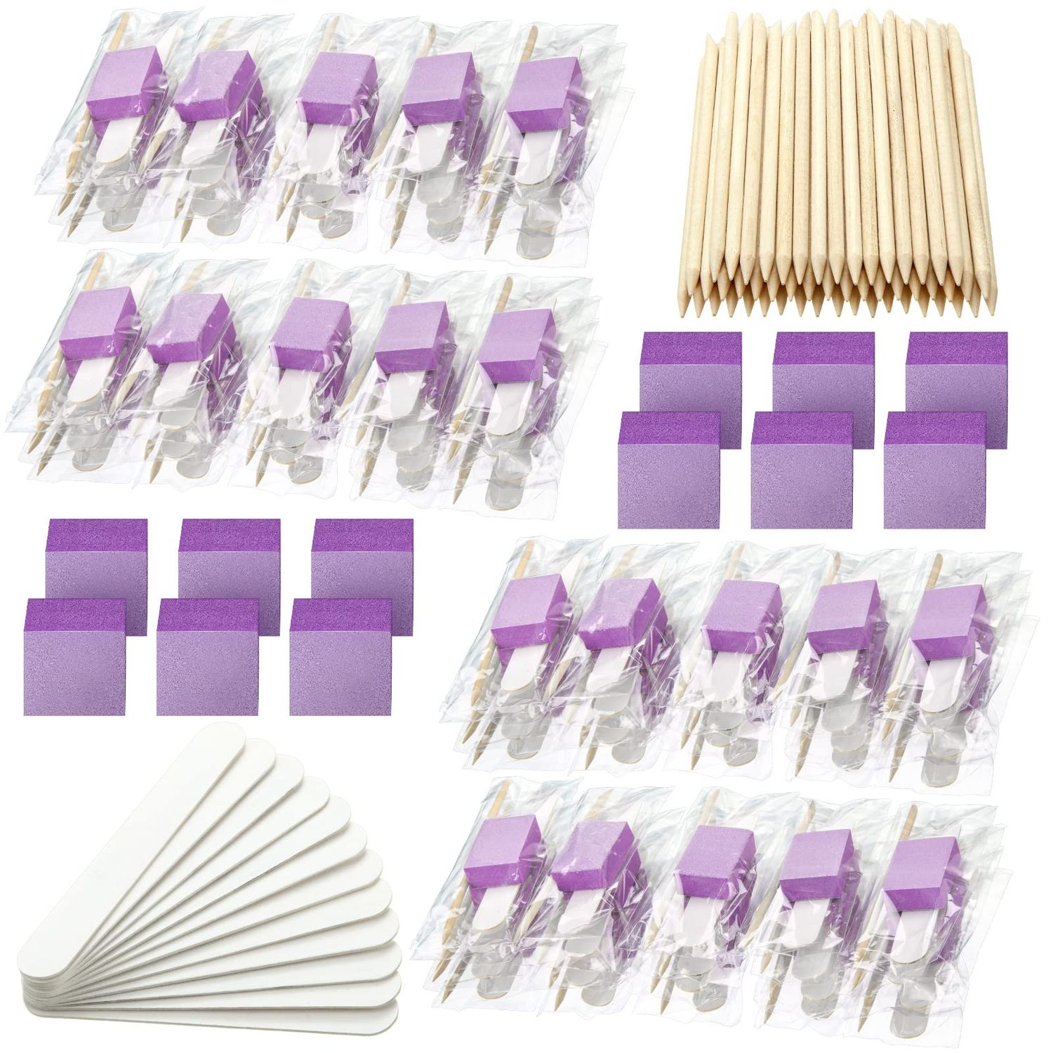 120 Sets Disposable Manicure Kit Basics 3 Pieces Nail Kit, White Wood Nail File 180/180 Grit, Orange Mini Buffer 100/180 Grit, Individually Packed Mini Pedicure Set for Fingernails Toenails