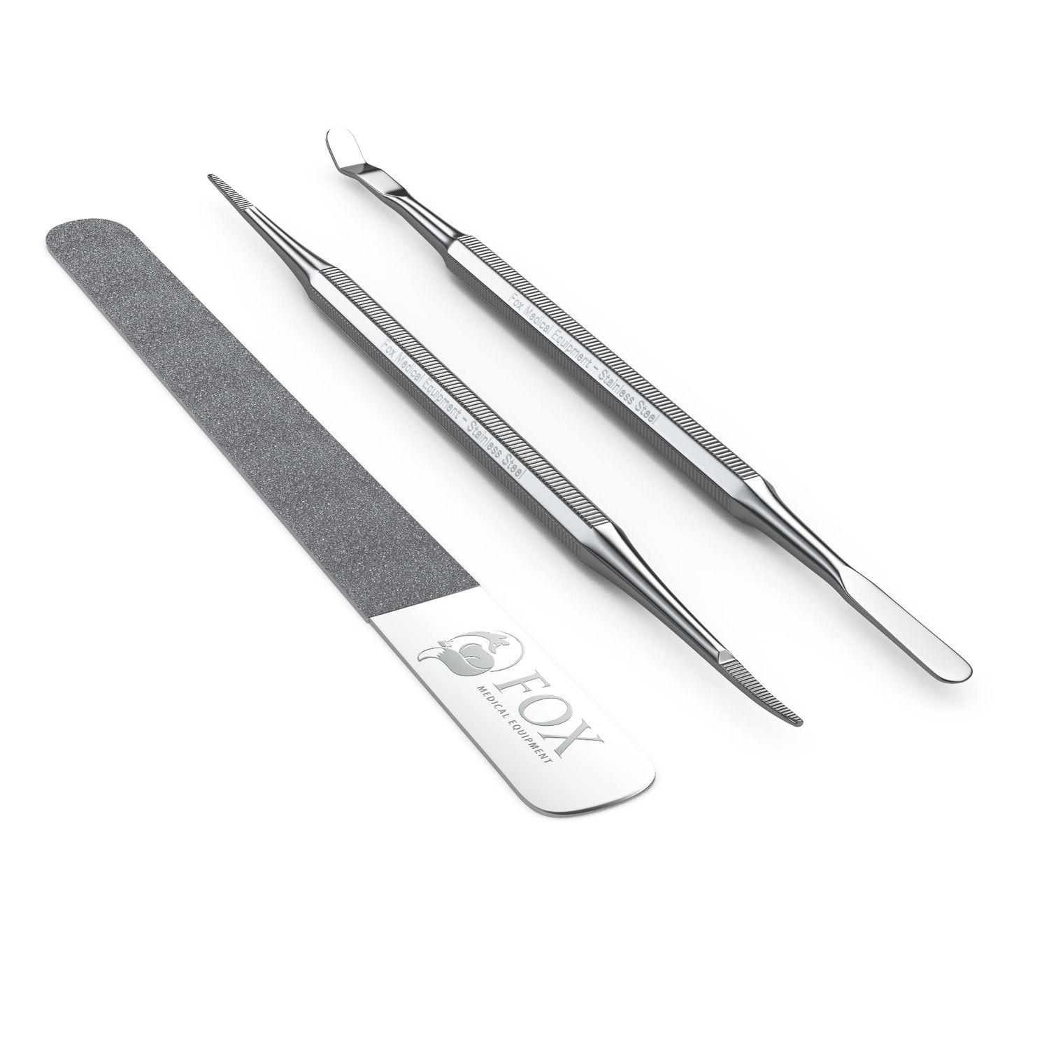Fox Medical Equipment Ingrown Toenail Treatment Kit - Diamond File &amp; Professional Toenail Lifter Tool - Surgical Stainless Steel Set for Pain-Free Relief, Precision Pedicure &amp; Safe Nail Care